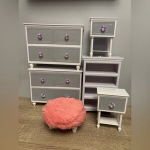 Gray & White Doll Furniture Set with Pink Knob Accents